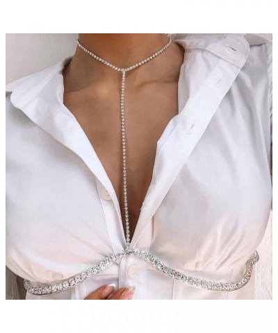 Rhinestone Bra Body Chain for women Sexy Silver Bikini Chest Bracket Chain Necklace Nightclub Body Jewelry Party Silver $9.87...