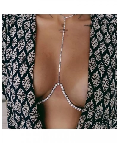 Rhinestone Bra Body Chain for women Sexy Silver Bikini Chest Bracket Chain Necklace Nightclub Body Jewelry Party Silver $9.87...