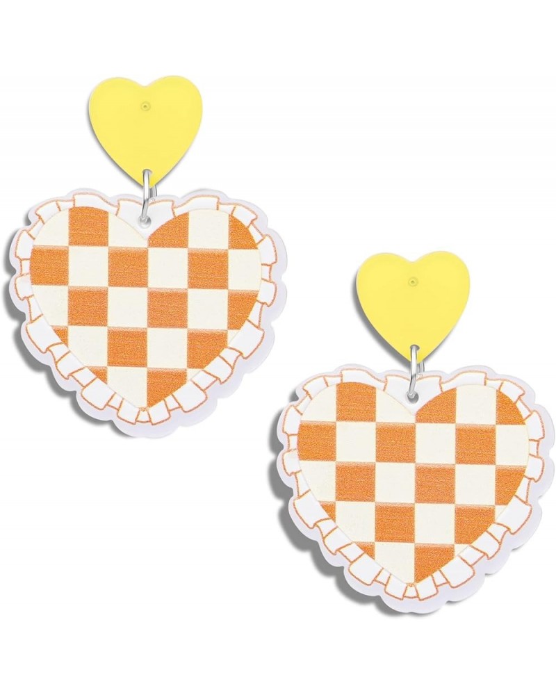 Double Heart Earrings For Women Love Heart Dangle Earrings Gift Chandelier Chessboard Earring Trendy Acrylic Earrings Yellow ...