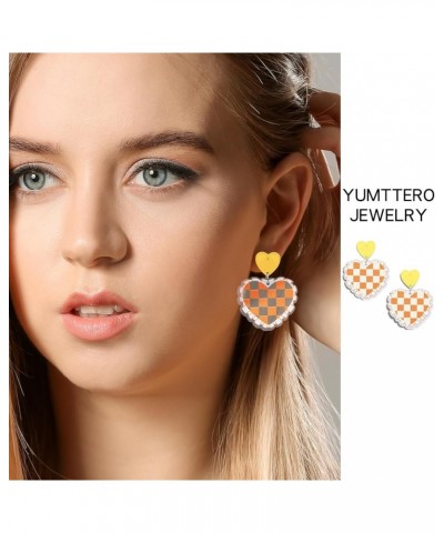 Double Heart Earrings For Women Love Heart Dangle Earrings Gift Chandelier Chessboard Earring Trendy Acrylic Earrings Yellow ...