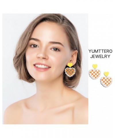 Double Heart Earrings For Women Love Heart Dangle Earrings Gift Chandelier Chessboard Earring Trendy Acrylic Earrings Yellow ...