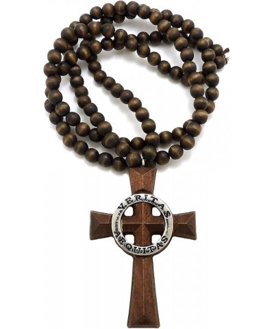 Veritas Aequitas Wood Pendant Necklace BROWN WITH SILVER COLOR $16.00 Necklaces