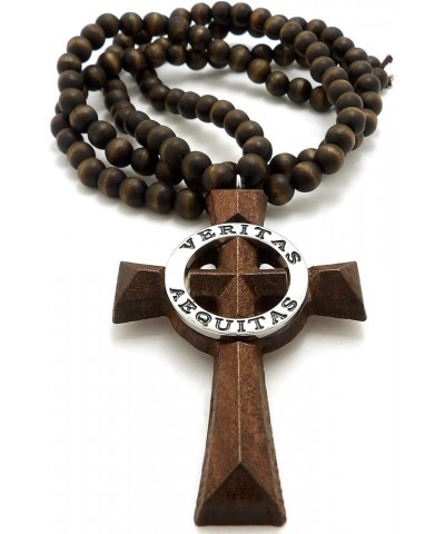 Veritas Aequitas Wood Pendant Necklace BROWN WITH SILVER COLOR $16.00 Necklaces