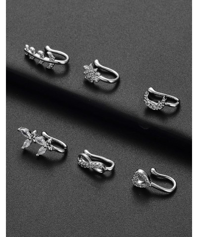 16-24Pcs African Faux Nose Cuff Non Piercing Inlaid Cubic Zirconia Clip on Nose Ring Star flower Leaf Heart Shape Nose Ring F...