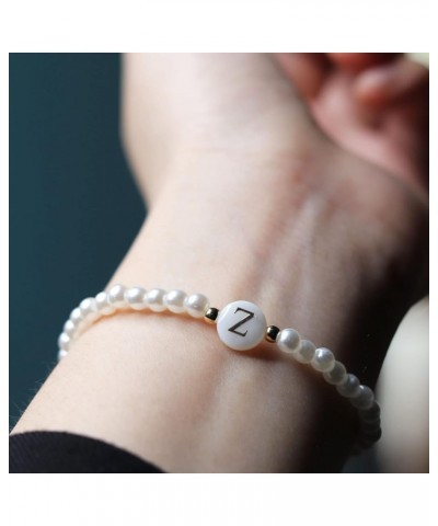 Dainty Gold Initial Bracelets for Women,Bead Faux Pearl Pearl Bracelet 14K Gold Plated Personalized Gifts Z $8.69 Bracelets