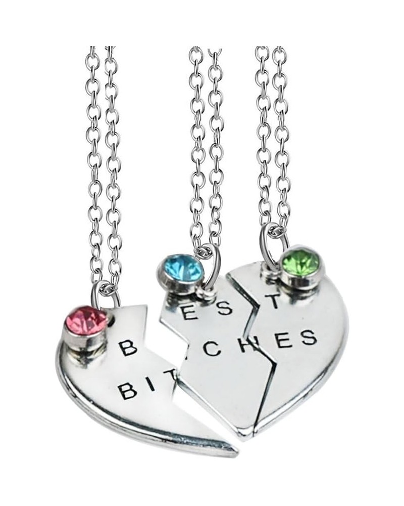 Best Friends Forever Set of three Necklaces with Shiny crystal on Puzzle Heart Pendants silvery bitches $7.27 Necklaces