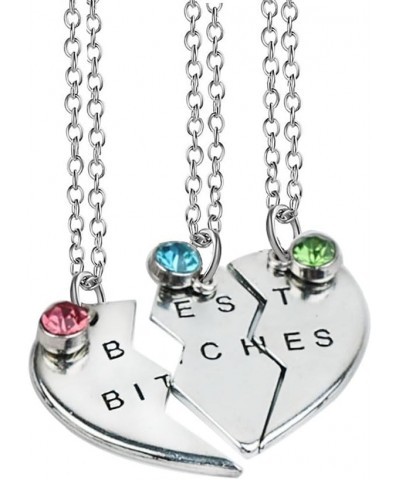 Best Friends Forever Set of three Necklaces with Shiny crystal on Puzzle Heart Pendants silvery bitches $7.27 Necklaces