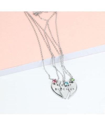 Best Friends Forever Set of three Necklaces with Shiny crystal on Puzzle Heart Pendants silvery bitches $7.27 Necklaces