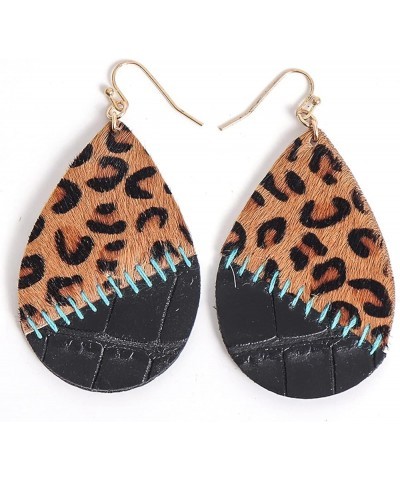 Handmade Cow Print Dangle Earrings for Women Handmade Leather Water Teardrop Wooden Earring Bohemia Vintage Cowgirl Cowboy Co...