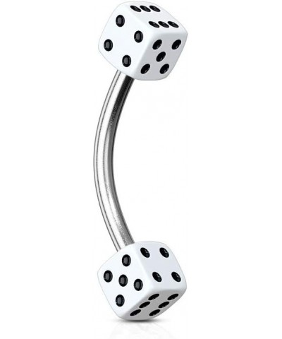 16GA 316L Stainless Steel Acrylic Dice Curved Eyebrow Barbell White $8.84 Body Jewelry