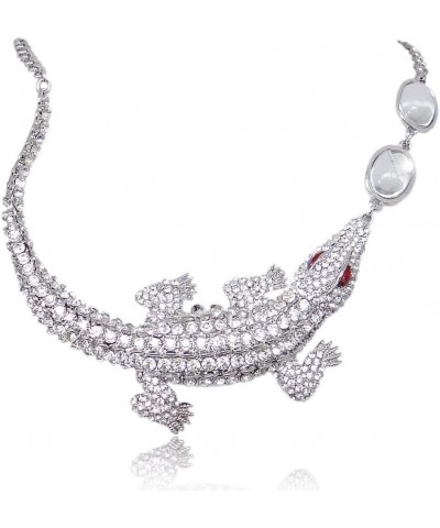 Women's Costume Jewelry Austrian Crystal Lovely Crocodile Dual Waterdrop Animal Statement Collar Necklace Clear Silver-Tone $...