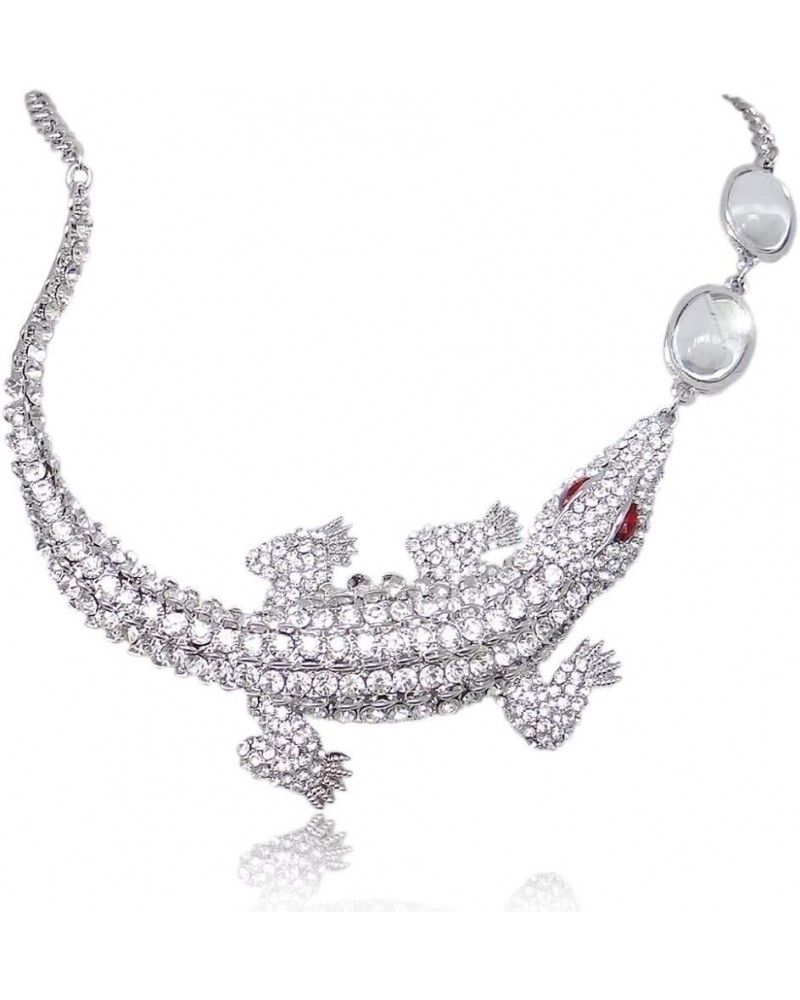 Women's Costume Jewelry Austrian Crystal Lovely Crocodile Dual Waterdrop Animal Statement Collar Necklace Clear Silver-Tone $...