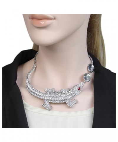 Women's Costume Jewelry Austrian Crystal Lovely Crocodile Dual Waterdrop Animal Statement Collar Necklace Clear Silver-Tone $...