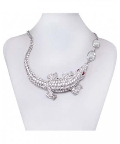 Women's Costume Jewelry Austrian Crystal Lovely Crocodile Dual Waterdrop Animal Statement Collar Necklace Clear Silver-Tone $...