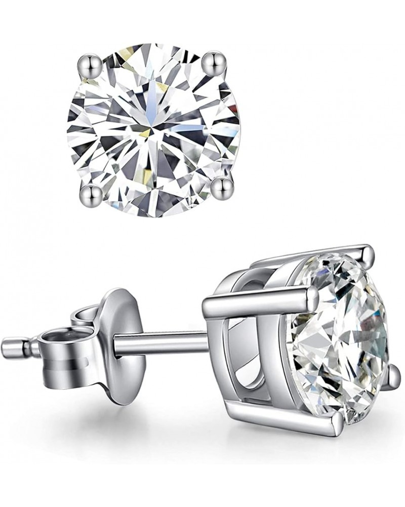 14k White Gold Round Cut White Cubic Zirconia Stud Earrings 5 mm $44.88 Earrings