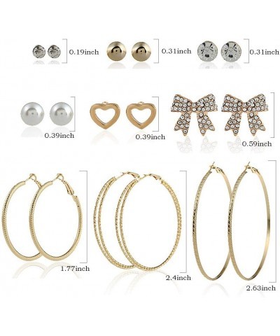 9 Pairs Assorted Multiple Stud Earrings for Women Simple Geometric Leaf Cute Flower Big Hoop Earrings CZ Ball Heart Faux Pear...