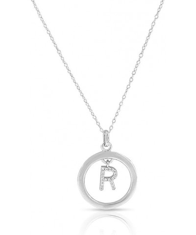 925 Sterling Silver White Clear CZ Circle Letter Initial Pendant Necklace Letter "R $17.39 Necklaces