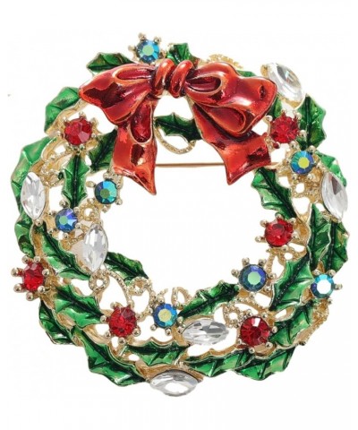 Green Red Austrian Crystal Round Wreath Brooch Pin Gold-Tone-2 $7.55 Brooches & Pins