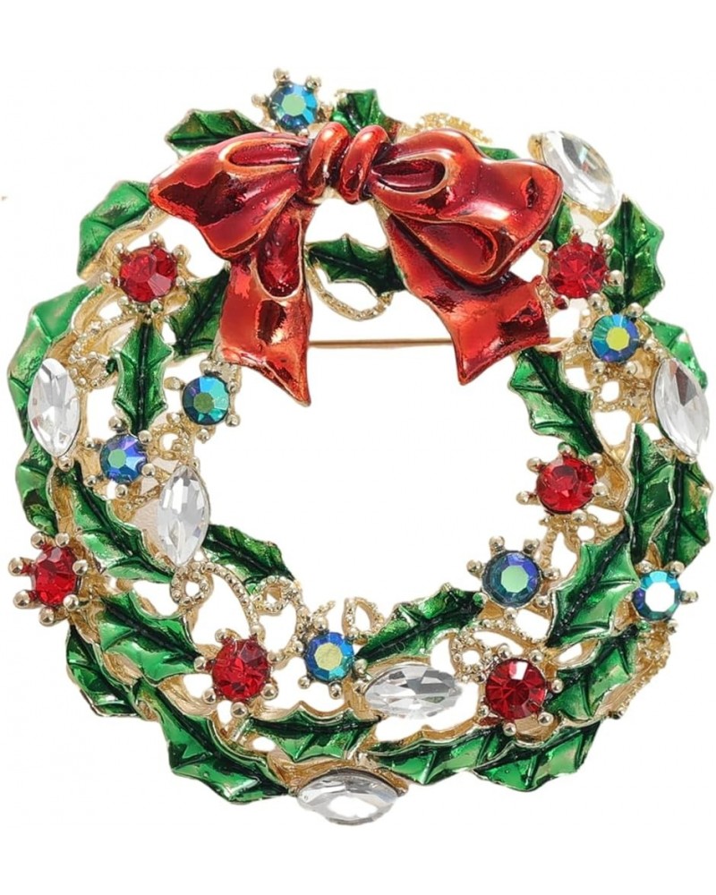 Green Red Austrian Crystal Round Wreath Brooch Pin Gold-Tone-2 $7.55 Brooches & Pins