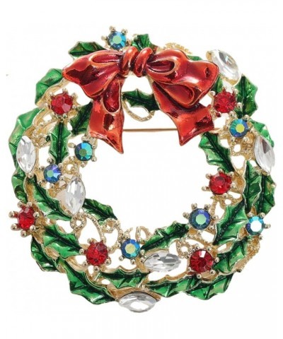 Green Red Austrian Crystal Round Wreath Brooch Pin Gold-Tone-2 $7.55 Brooches & Pins