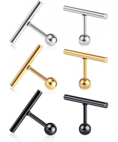 Stainless Steel Line Stick Simple Studs Earrings for Women 3pairs 12mm(gold+steel+black) $7.50 Earrings