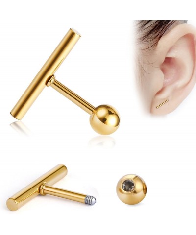 Stainless Steel Line Stick Simple Studs Earrings for Women 3pairs 12mm(gold+steel+black) $7.50 Earrings