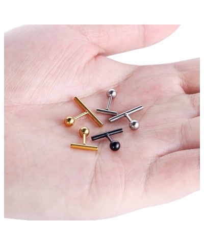 Stainless Steel Line Stick Simple Studs Earrings for Women 3pairs 12mm(gold+steel+black) $7.50 Earrings