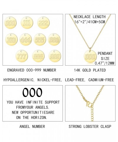 Angel Number Necklace 14K Gold Plated Disc Necklace for Women 000 111 222 333 444 555 666 777 888 999 Necklace Numerology Jew...