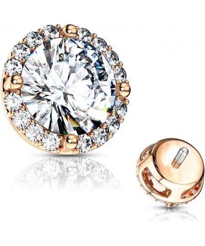 14G Round Prong Set CZ Center w/CZ Around 316L Surgical Steel Internally Threaded Dermal Top Rose Gold/Clear $9.68 Body Jewelry