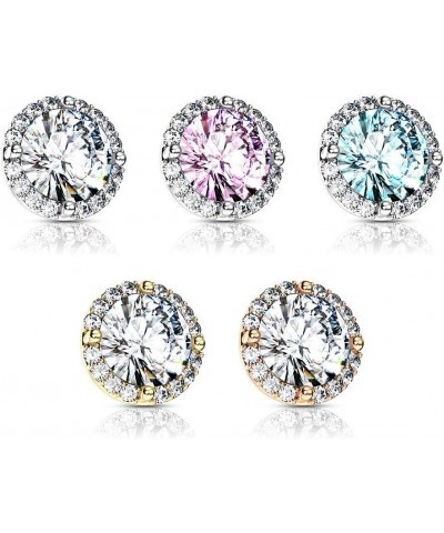 14G Round Prong Set CZ Center w/CZ Around 316L Surgical Steel Internally Threaded Dermal Top Rose Gold/Clear $9.68 Body Jewelry