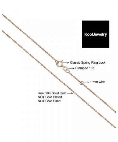 10k Rose Gold Singapore Chain Necklace For Women (choose from 0.7mm, 1mm, 1.4mm, 1.7mm width - sizes from 14 to 30 inches lon...