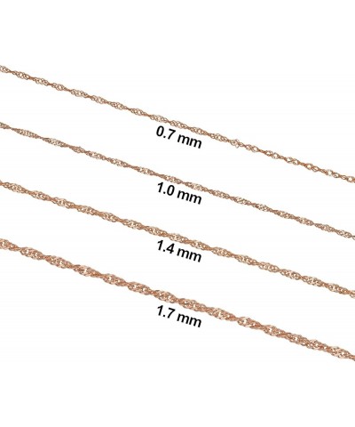 10k Rose Gold Singapore Chain Necklace For Women (choose from 0.7mm, 1mm, 1.4mm, 1.7mm width - sizes from 14 to 30 inches lon...