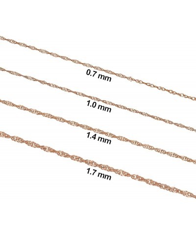 10k Rose Gold Singapore Chain Necklace For Women (choose from 0.7mm, 1mm, 1.4mm, 1.7mm width - sizes from 14 to 30 inches lon...