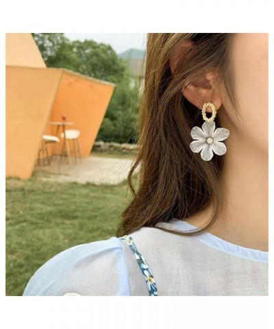 White Flower Earrings for Women Girls Chic Bohemian Acrylic Flower Rose Petal Dangle Drop Crystal Floral Flower Bud Earrings ...