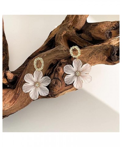 White Flower Earrings for Women Girls Chic Bohemian Acrylic Flower Rose Petal Dangle Drop Crystal Floral Flower Bud Earrings ...