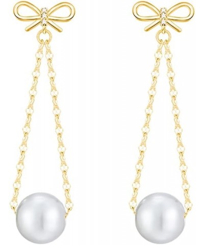 Sterling Silver Pearls Dangle Earrings Chain for Women Teen Girls Pearls Drop Earrings Bow Studs B-Gold $10.19 Earrings