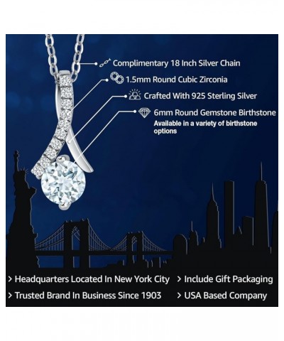 925 Sterling Silver 6MM Gemstone Birthstone Pendant Necklace For Women with 18 Inch Chain Aquamarine $27.35 Necklaces