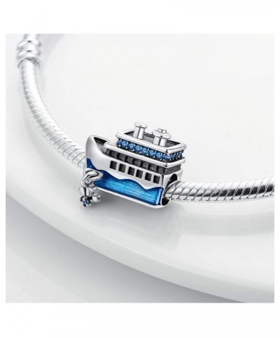 Blue Steamboat Charm For Bracelet, Sterling Silver Charm, Boat Charm, Women Gift, Pandora Fit Charm $14.03 Bracelets