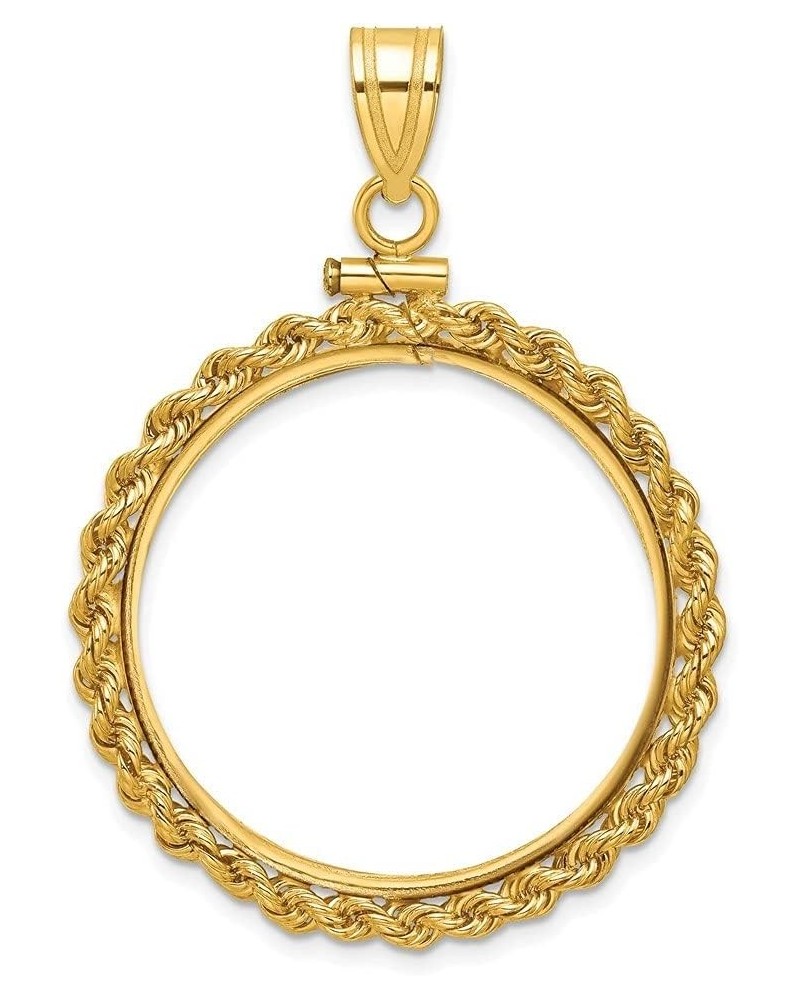 Gold Coin Bezel Pendant Mounting - 13mm 14mm 15mm - Coin Size - Rope Frame Design - 14K Yellow Gold - Screw Top with Bail Coi...