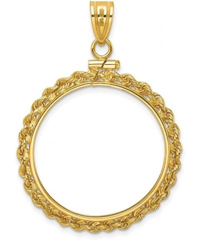 Gold Coin Bezel Pendant Mounting - 13mm 14mm 15mm - Coin Size - Rope Frame Design - 14K Yellow Gold - Screw Top with Bail Coi...