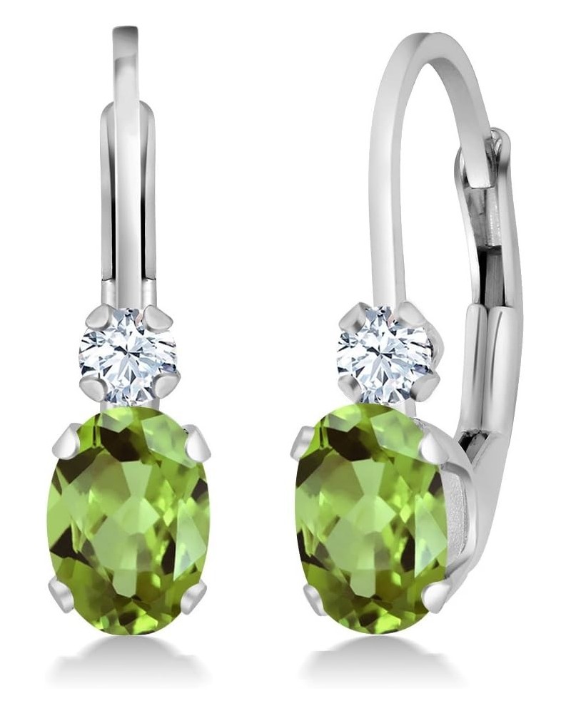 14K White Gold Green Peridot and White Created Sapphire Leverback Earrings For Women | 1.08 Cttw | Gemstone August Birthstone...