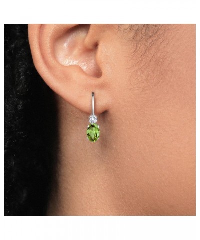 14K White Gold Green Peridot and White Created Sapphire Leverback Earrings For Women | 1.08 Cttw | Gemstone August Birthstone...