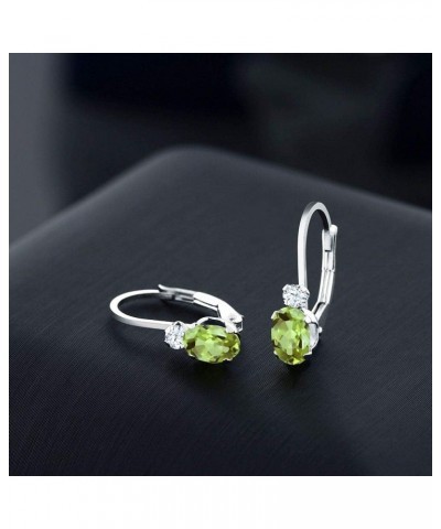 14K White Gold Green Peridot and White Created Sapphire Leverback Earrings For Women | 1.08 Cttw | Gemstone August Birthstone...