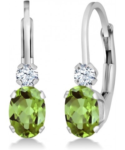 14K White Gold Green Peridot and White Created Sapphire Leverback Earrings For Women | 1.08 Cttw | Gemstone August Birthstone...