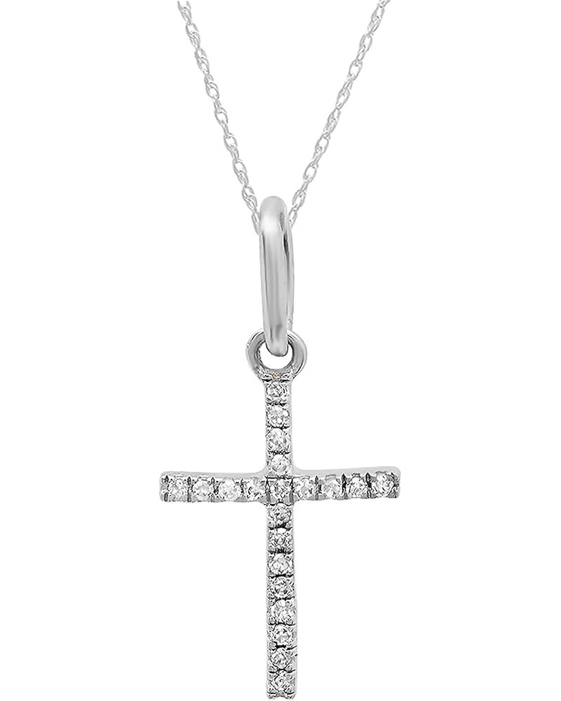 0.05 Carat Round White Diamond Elegant Cross Pendant with 18 inch Chain for Women in Gold 18 inch chain 10K with Gold Chain W...