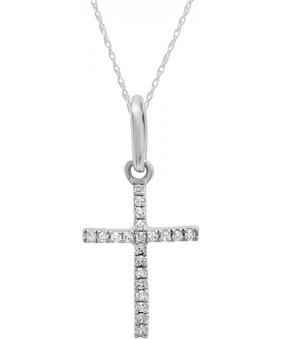 0.05 Carat Round White Diamond Elegant Cross Pendant with 18 inch Chain for Women in Gold 18 inch chain 10K with Gold Chain W...