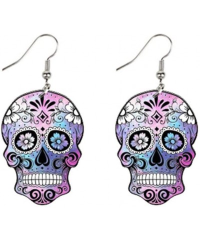 Halloween Acrylic Floral Skull Pattern Earrings Sunflower Skull Bowknot Skull Eardrop Flower Skull Indian Skull Drop Dangle E...