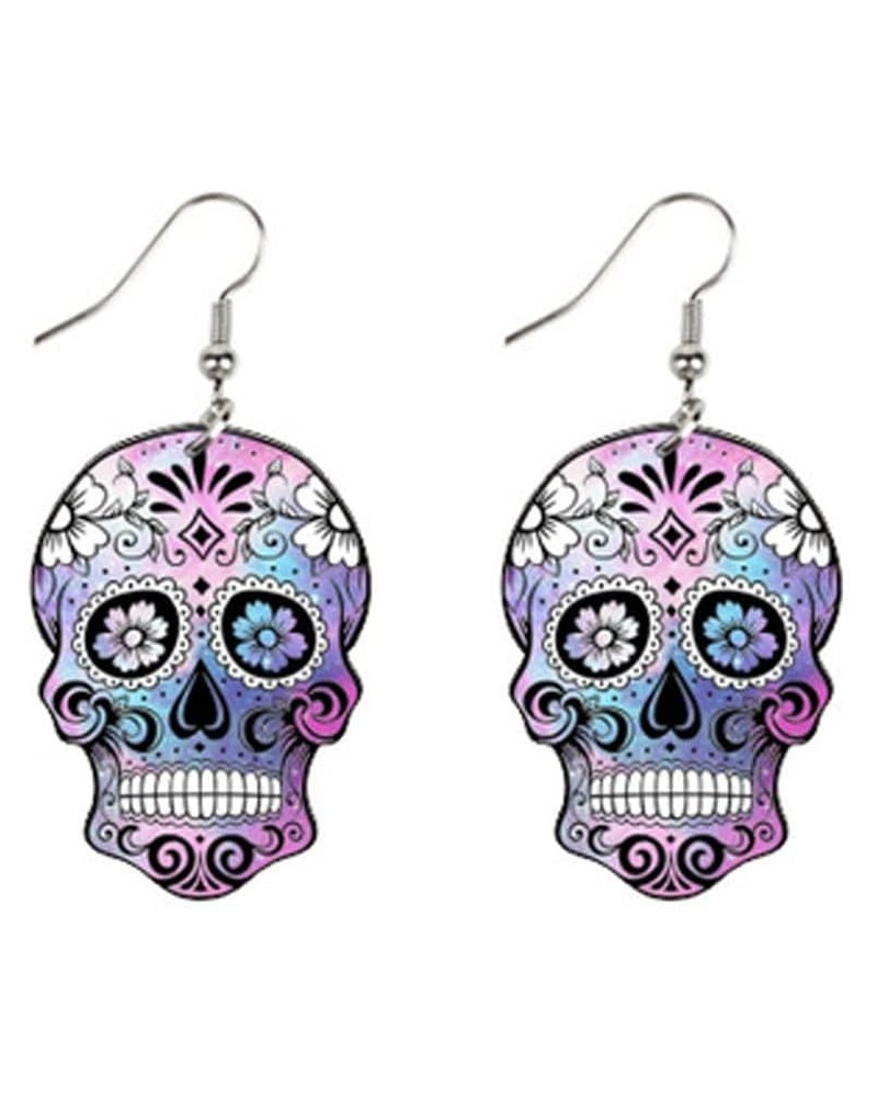 Halloween Acrylic Floral Skull Pattern Earrings Sunflower Skull Bowknot Skull Eardrop Flower Skull Indian Skull Drop Dangle E...