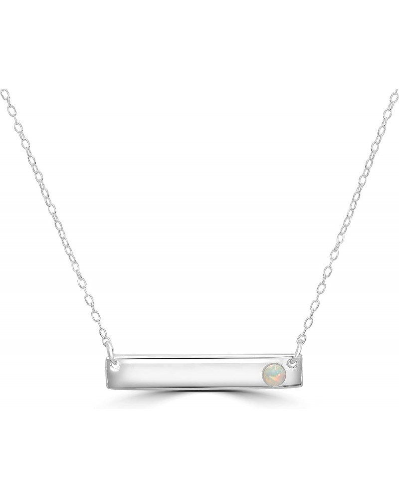 925 Sterling Silver Bar Necklace with Genuine Stone For Women & Girls With 16 + 4 Inch Extender Cable Chain. Gemstone and Bir...