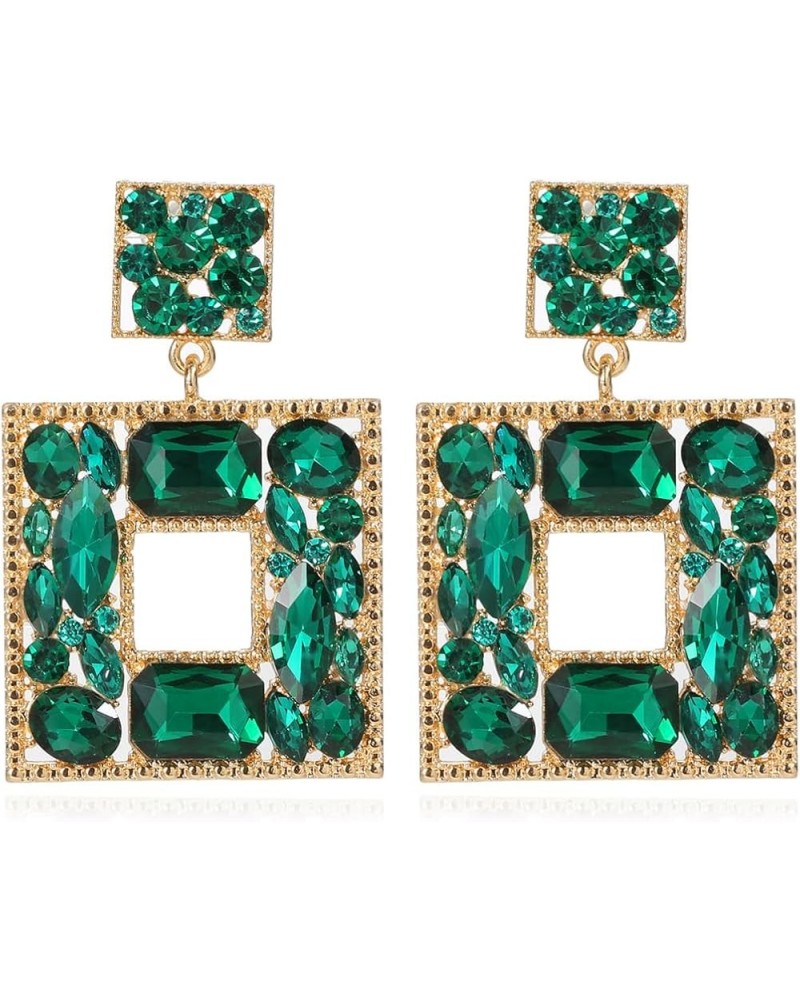 Rhinestone Square Dangle Earrings Trendy Crystal Geometric Drop Statement Earrings hypoallergenic for Women Green $9.68 Earrings